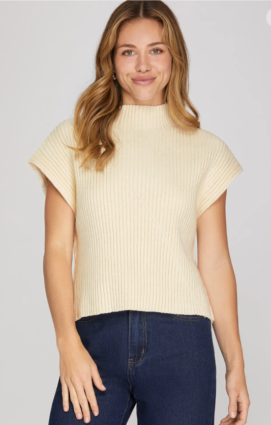 Cream Mock Neck Sweater Top