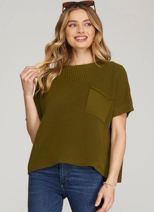 Drop Shoulder Pocket Sweater Top, VARIOUS