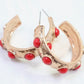 Red Stone Hoop Earrings