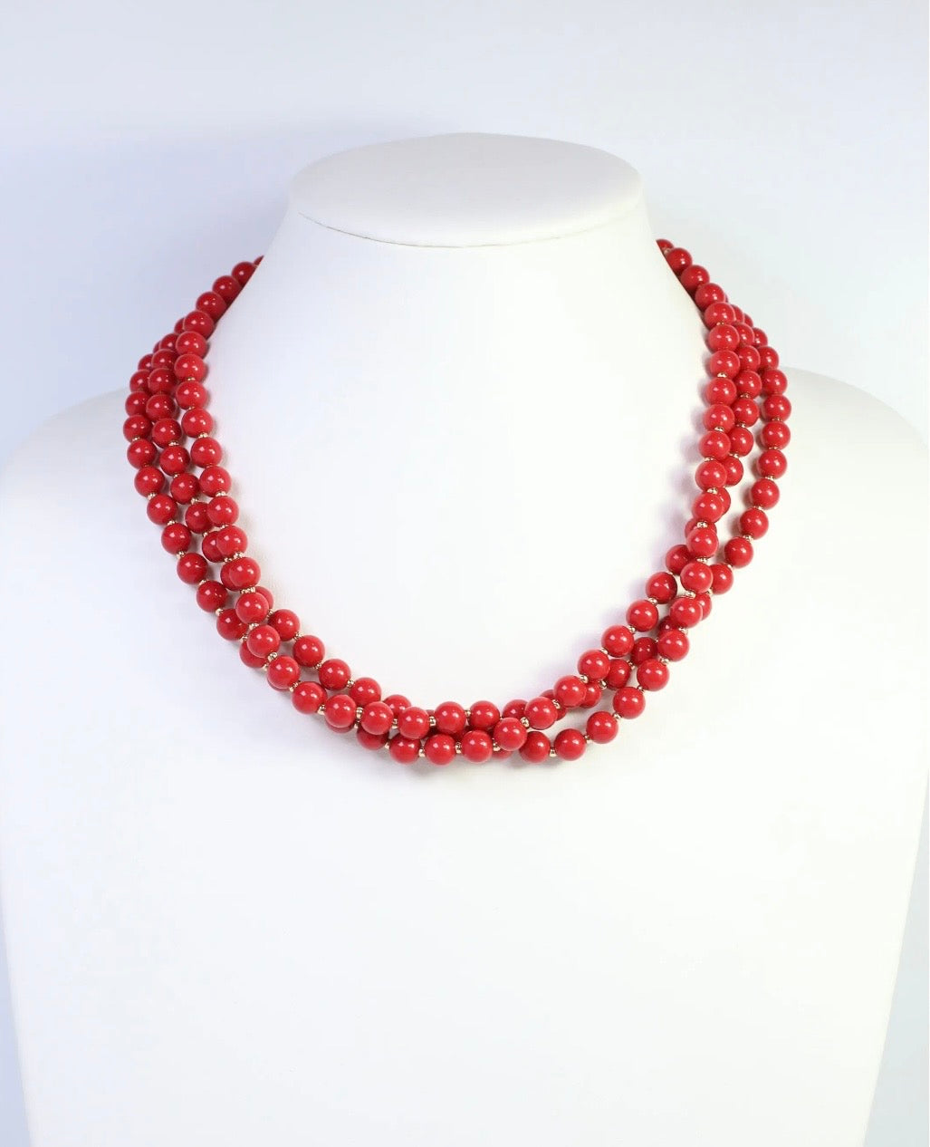Red Beaded Layered Necklace