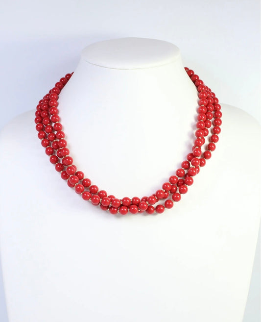 Red Beaded Layered Necklace