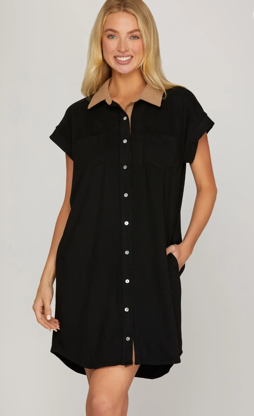 Black Suede Button Down Dress