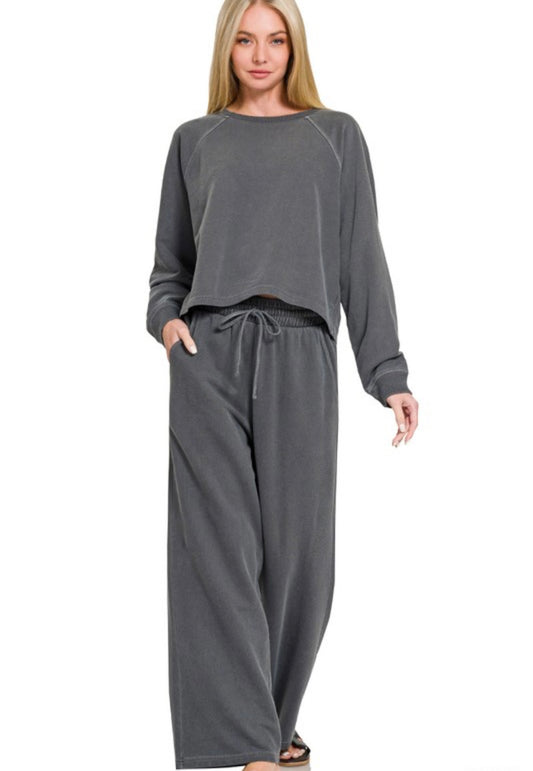 Washed French Terry Pullover Set, VARIOUS
