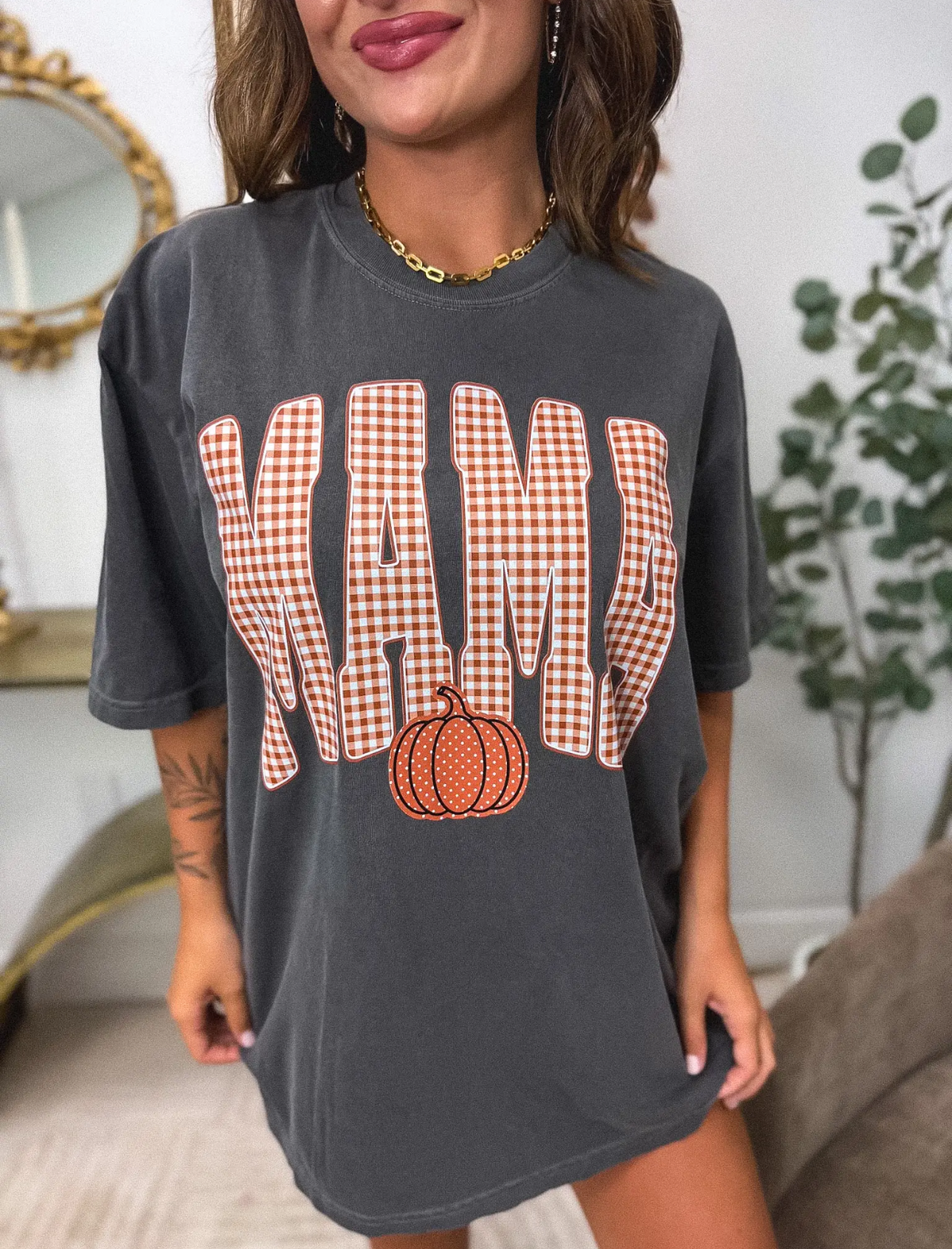 Mama Gingham Pumpkin Graphic Tee