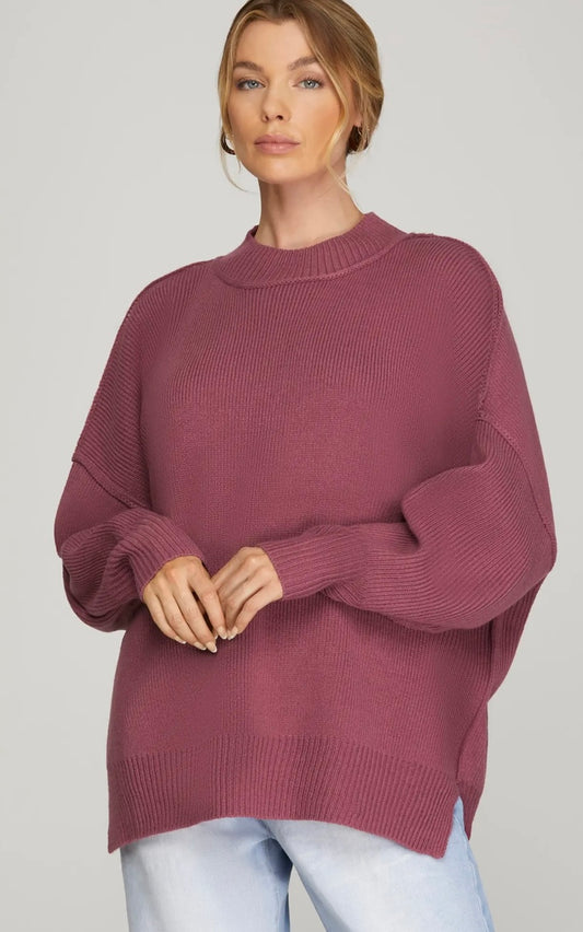 Mauve Drop Shoulder Sweater Top