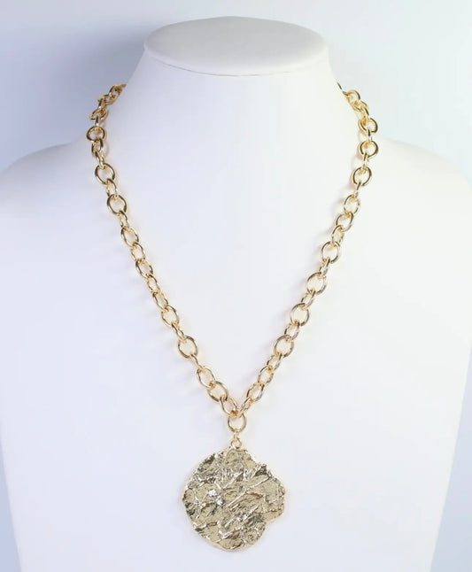 Textured Pendant Link Gold Necklace