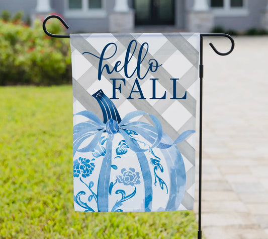 Hello Fall Blue Pumpkin Garden Flag