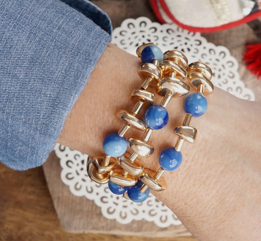 Blue Glass Bead Bracelet Set