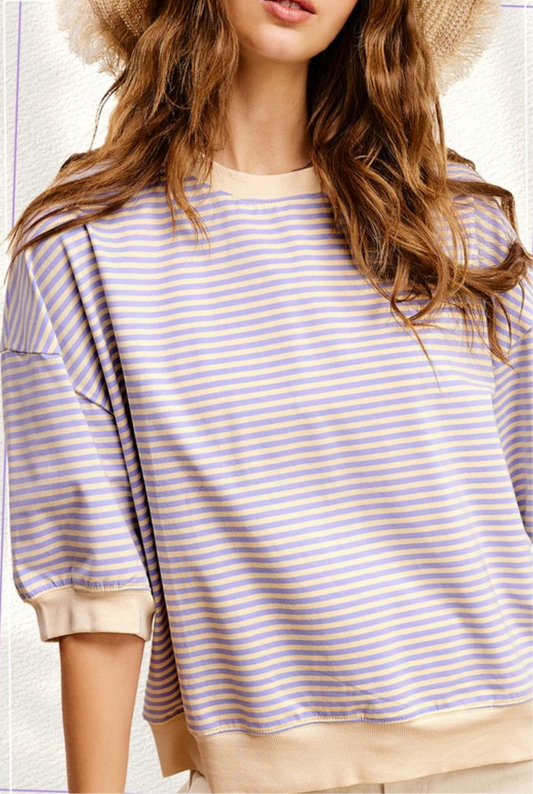 Lavender Stripe Crew Neck Top