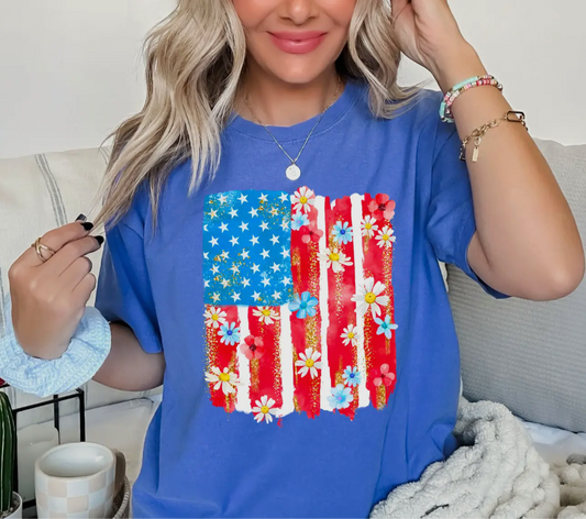 Floral USA Flag Graphic Tee