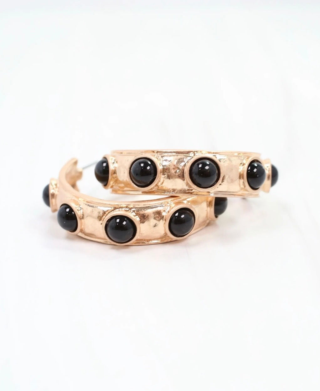 Black Stone Hoop Earrings
