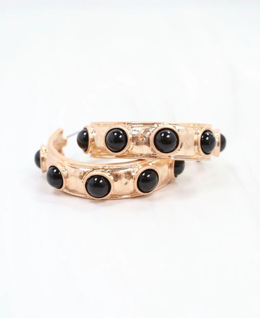 Black Stone Hoop Earrings