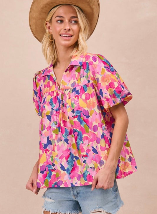 Floral Multi Print Puff Sleeve Top