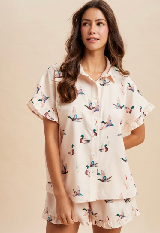 Mallard Ruffle Button Shirt & Shorts Set