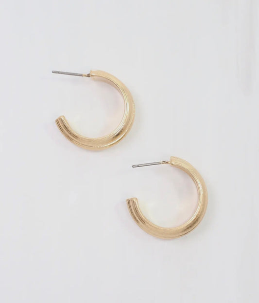 Ribbed Worn Gold Hoop Earrings