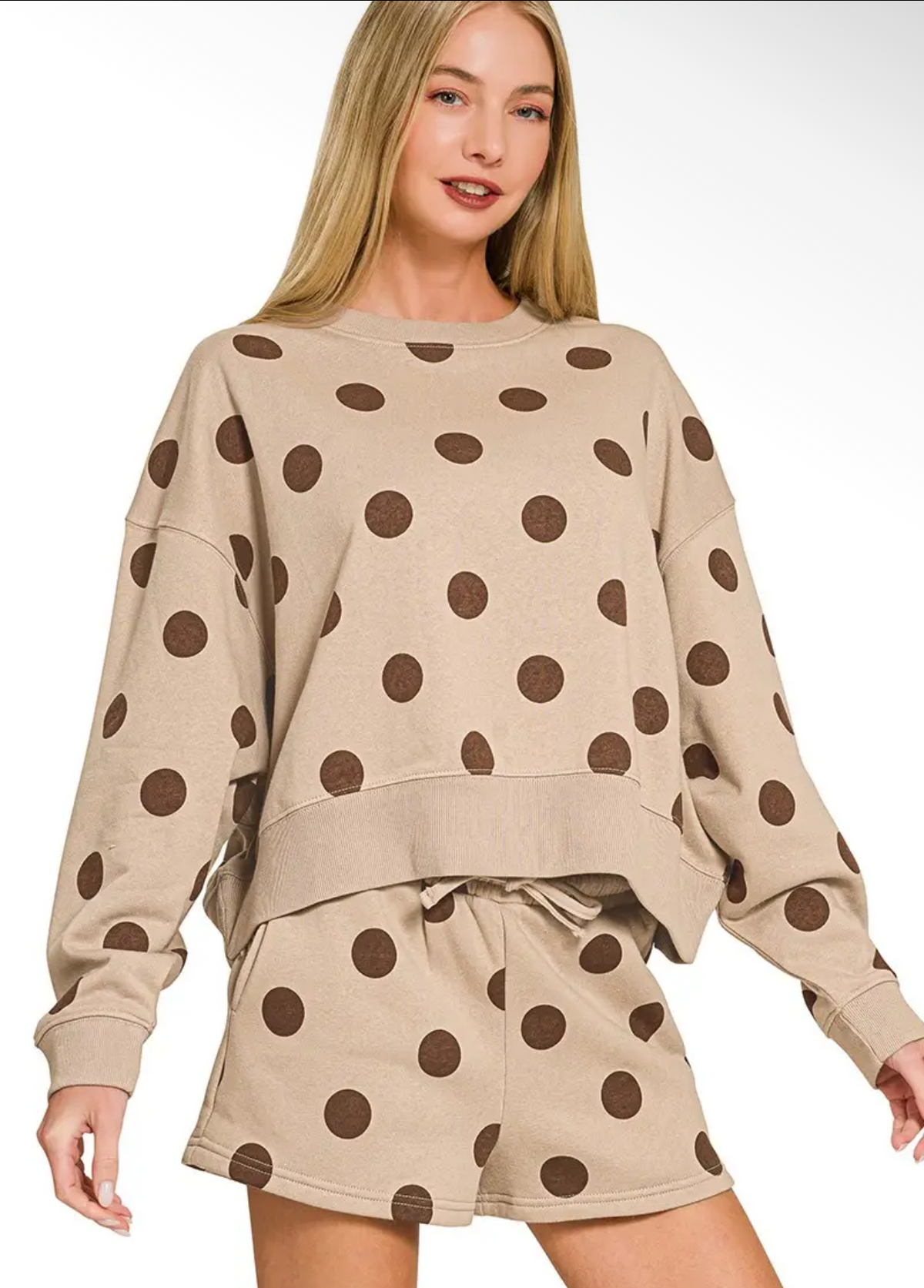 Brown Fleece Polka Dot Pullover Set