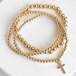Cross Charm Gold Bead Bracelet Set