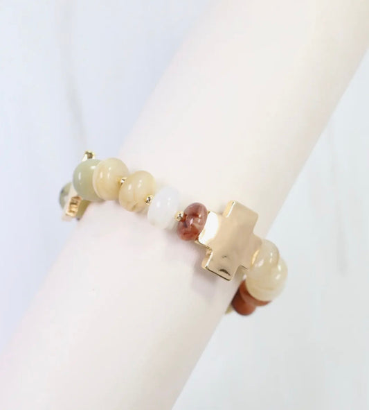 Stone Beaded Cross Bracelet