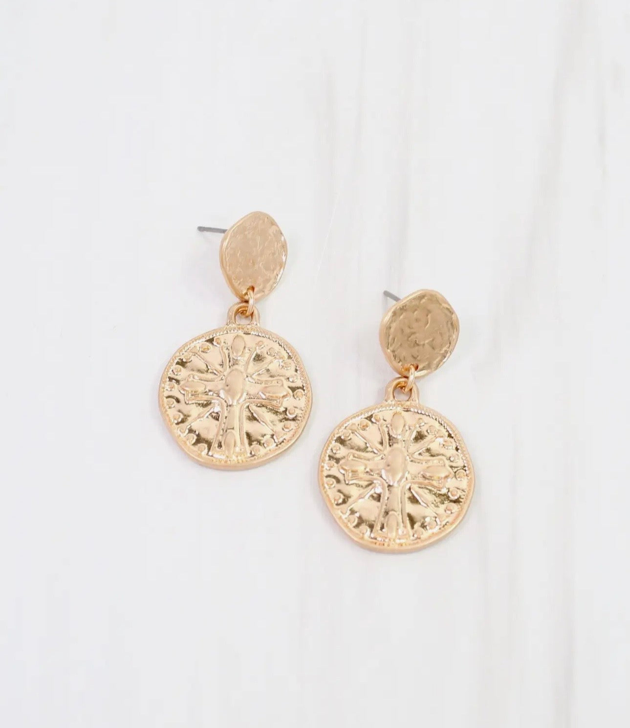 Gold Coin Drop Earrings