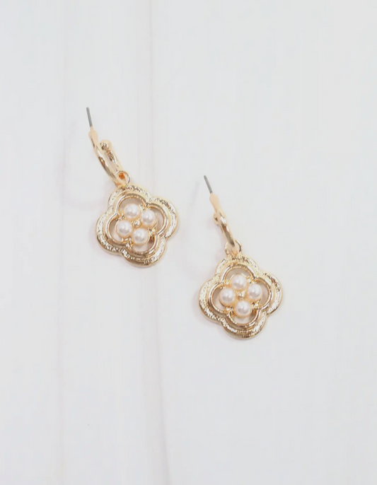 Scarlet Pearl Clover Earrings