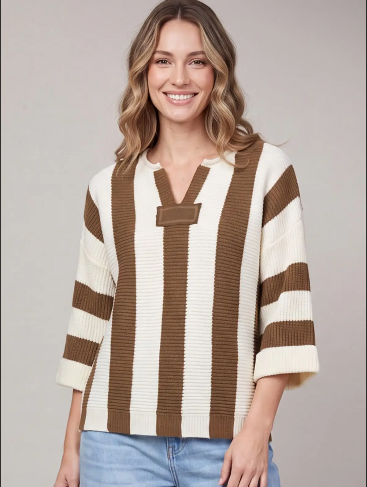 Brown Stripe Sweater Top