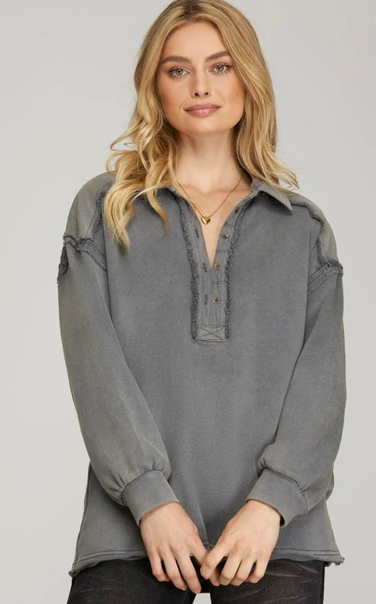Mineral Wash Long Sleeve Knit Top