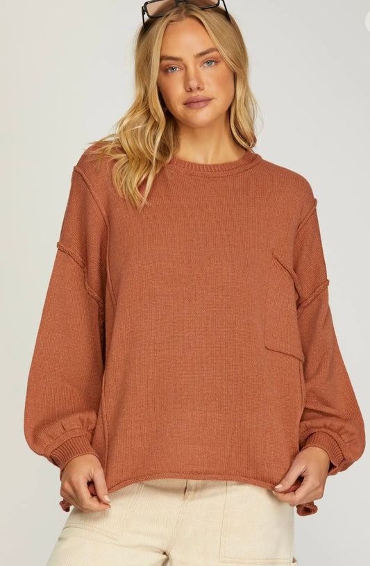 Rust Front Pocket Oversized Sweater