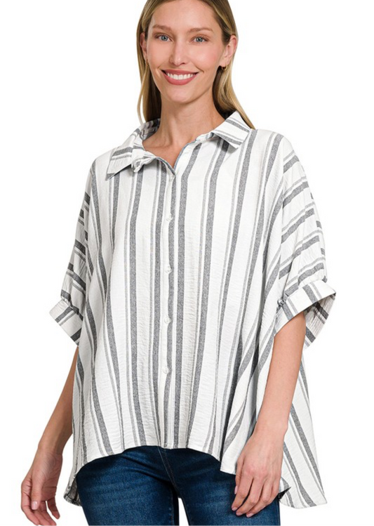 Woven Stripe Button Top, VARIOUS