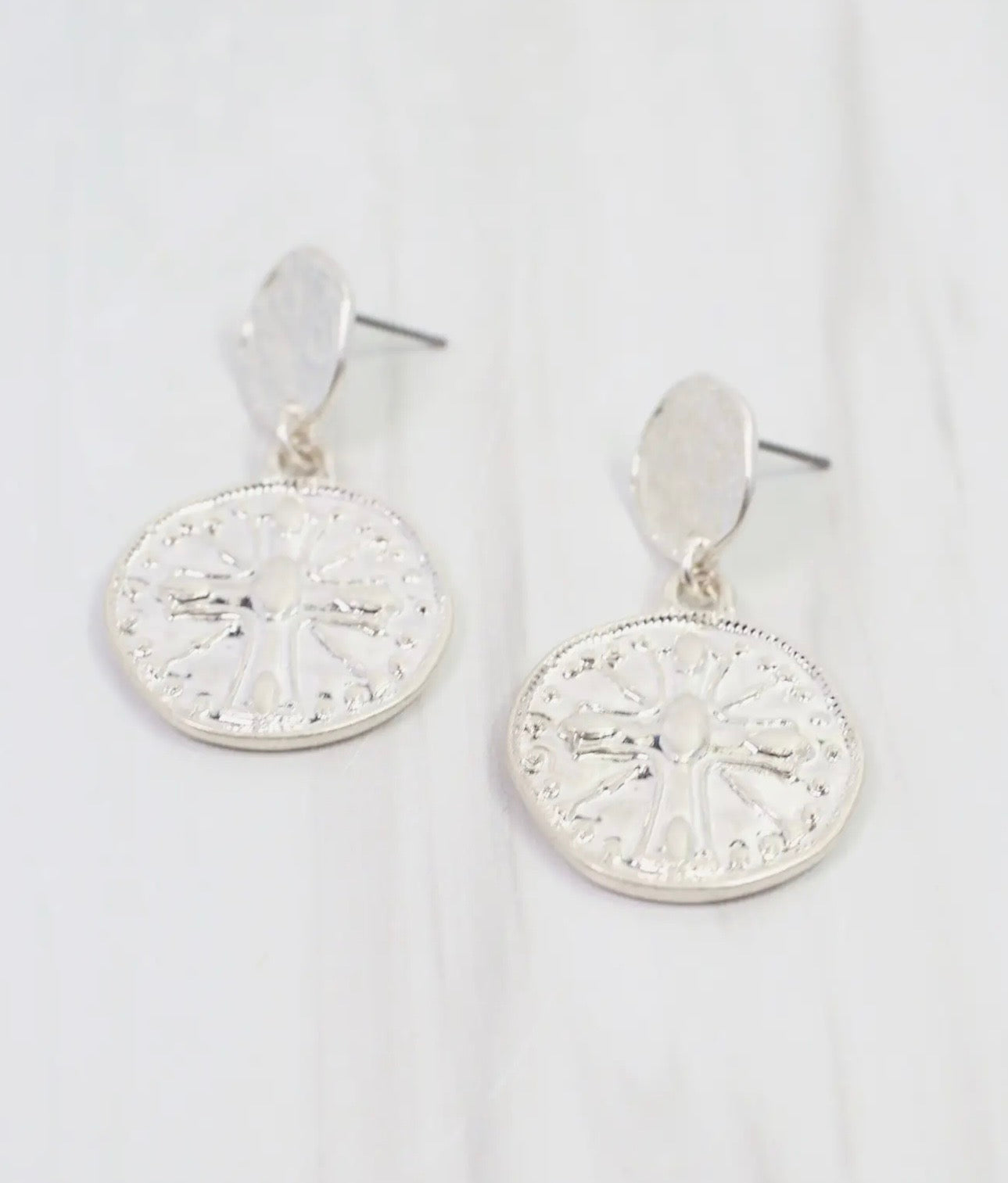 Silver Coin Drop Earrings