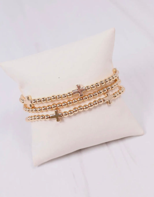 Gold Cross Bead Bracelet Set