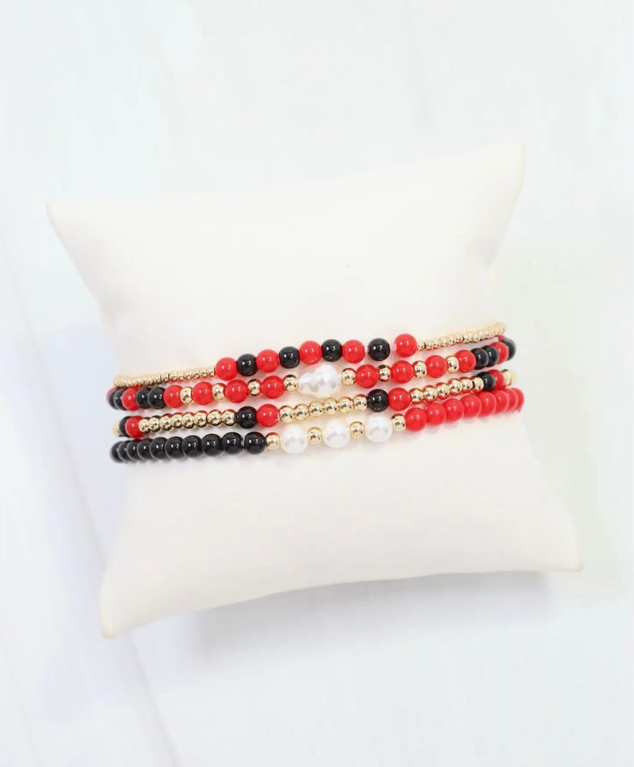 Red & Black Beaded Bracelet Set