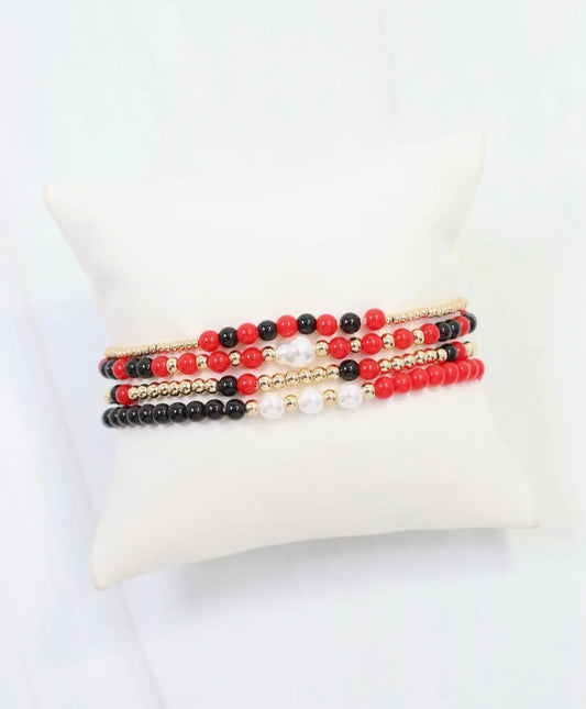 Red & Black Beaded Bracelet Set