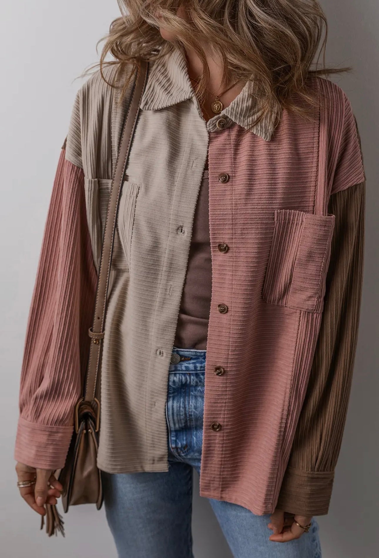 Pink + Neutral Block Corduroy Shacket