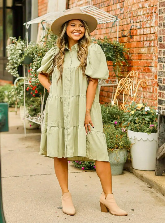 Sage Button Up Dress